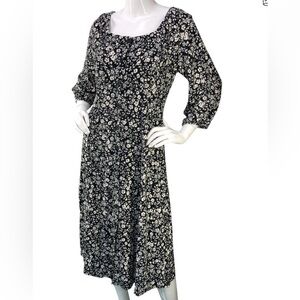 J. Jill Black and White Floral Long Sleeve Dress
